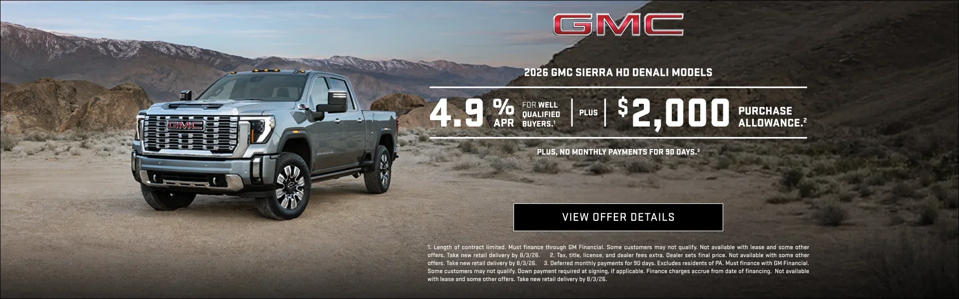 4.9% APR Plus $2,000 Purchase Allowance on 2026 Sierra HD Mo