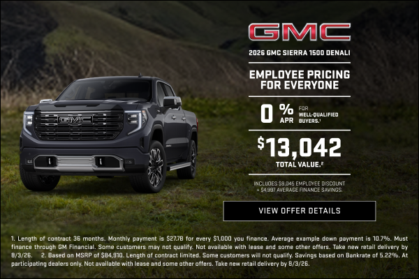 Employee Pricing for Everyone on Select 2026 GMC Sierra